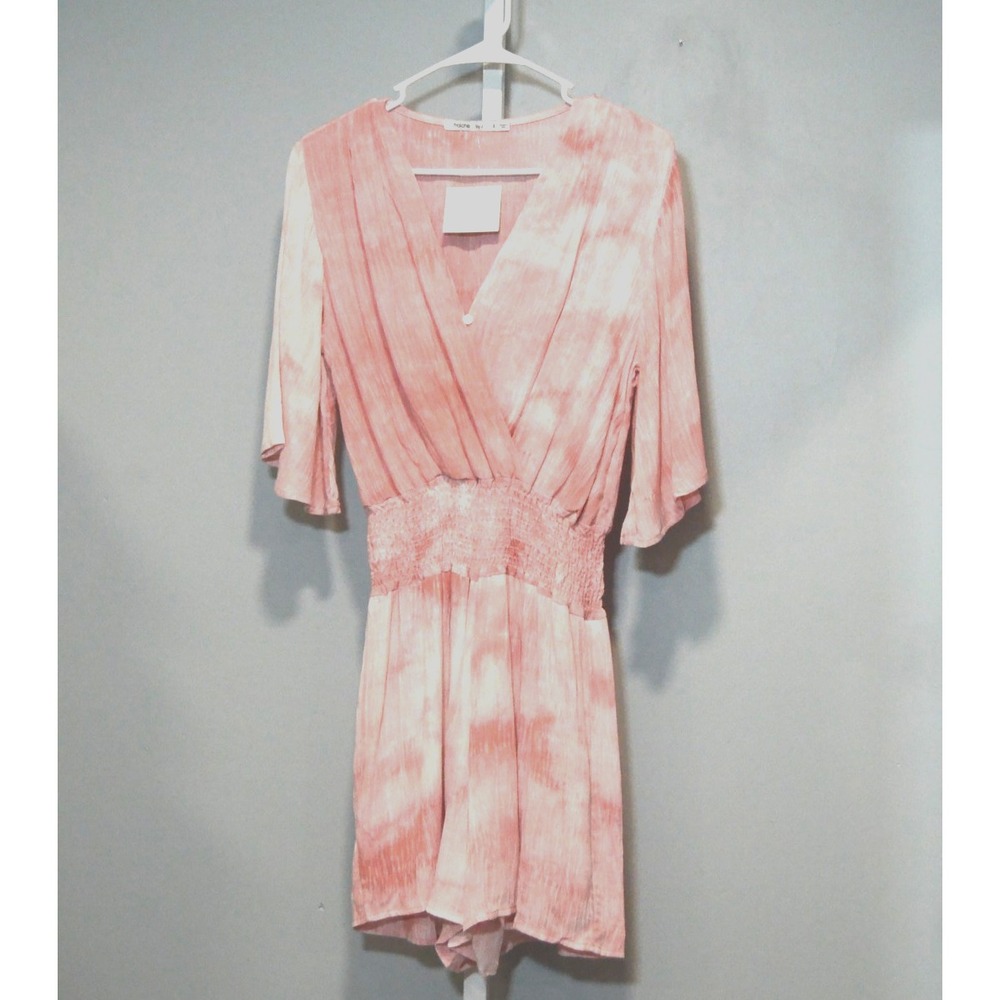 NWT Fraiche by J Size S Kimono Romper Pink Tie-Dye V-Neck Cape-Style Sleeves